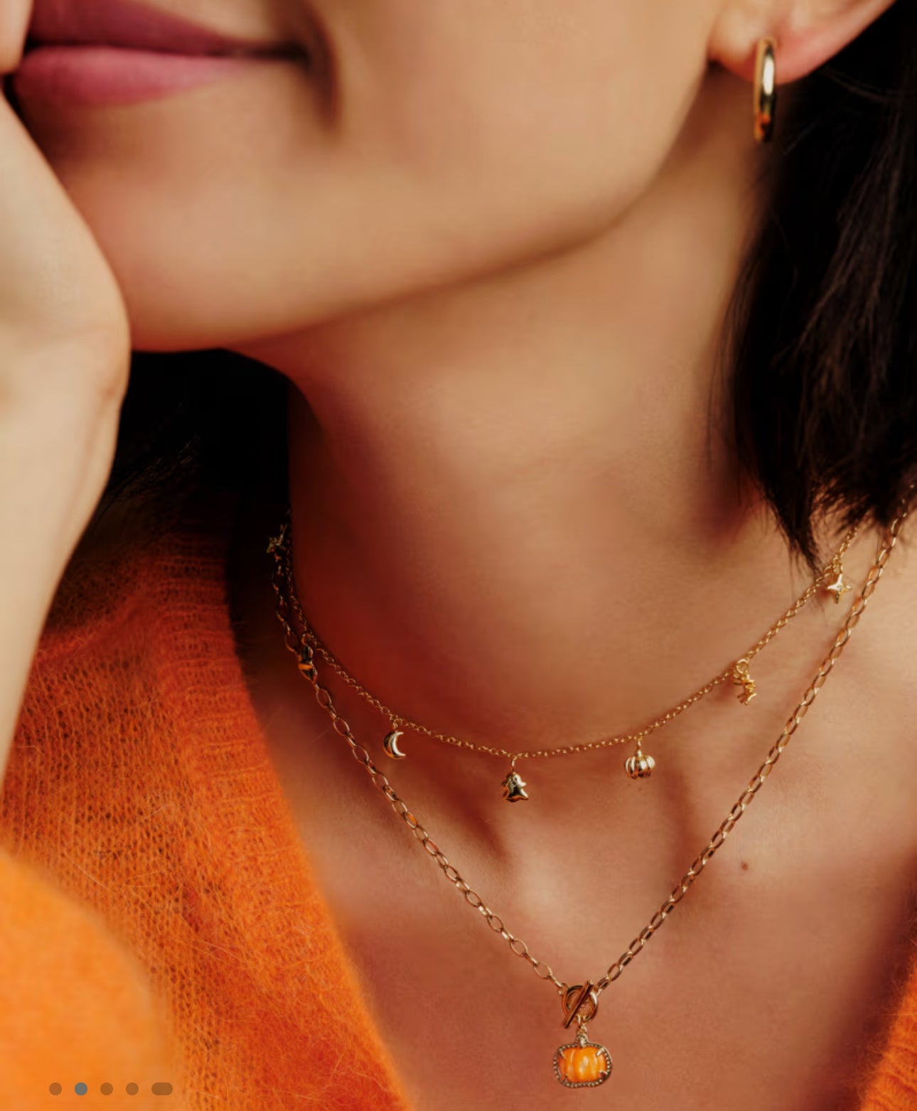 Kendra Scott Pumpkin Link Chain Necklace-Gold Orange MOP