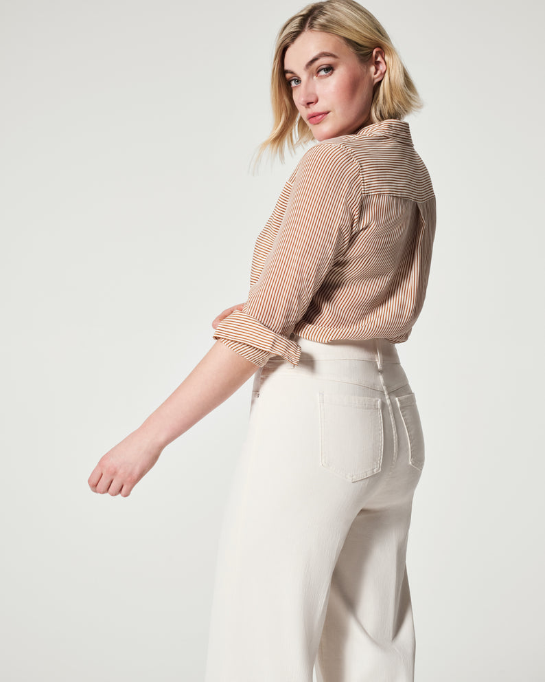 Spanx Seamed Front Wide Leg Jeans-Ecru