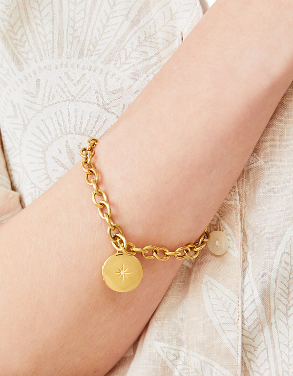 Spartina 449 Mini Round Locket Toggle Bracelet 7- 8"-Starburst