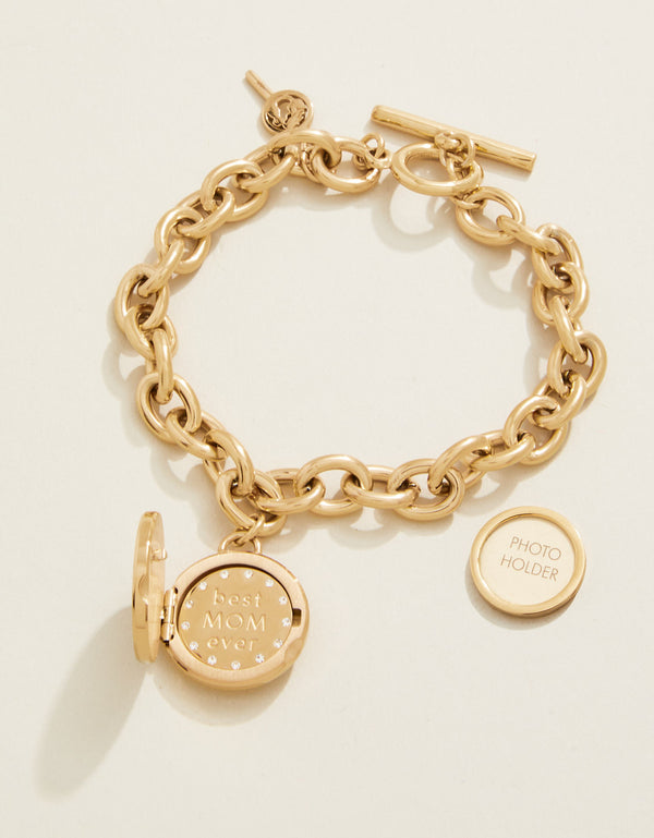 Spartina 449 Mini Round Locket Toggle Bracelet 8"-MOP