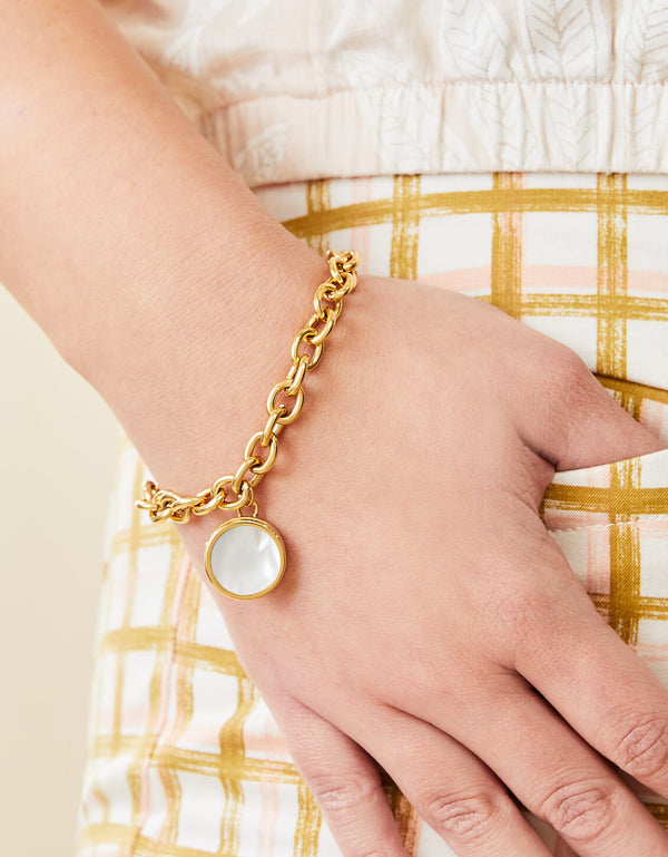 Spartina 449 Mini Round Locket Toggle Bracelet 8"-MOP