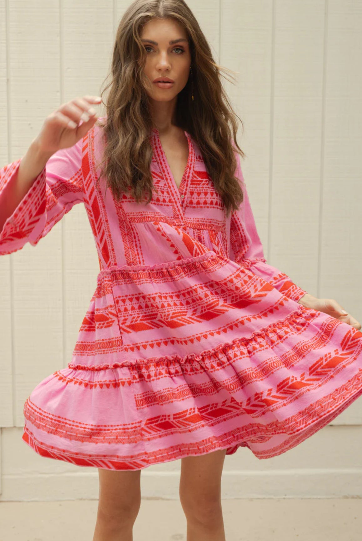 elan pink dress Elan Rosie Stripe Tie-Waist Dress