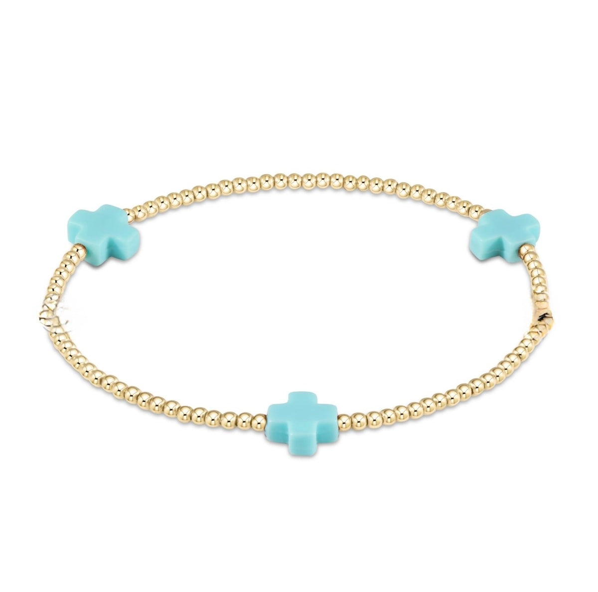 Enewton Signature Cross Gold Pattern 2mm Bead Bracelet-Turquoise