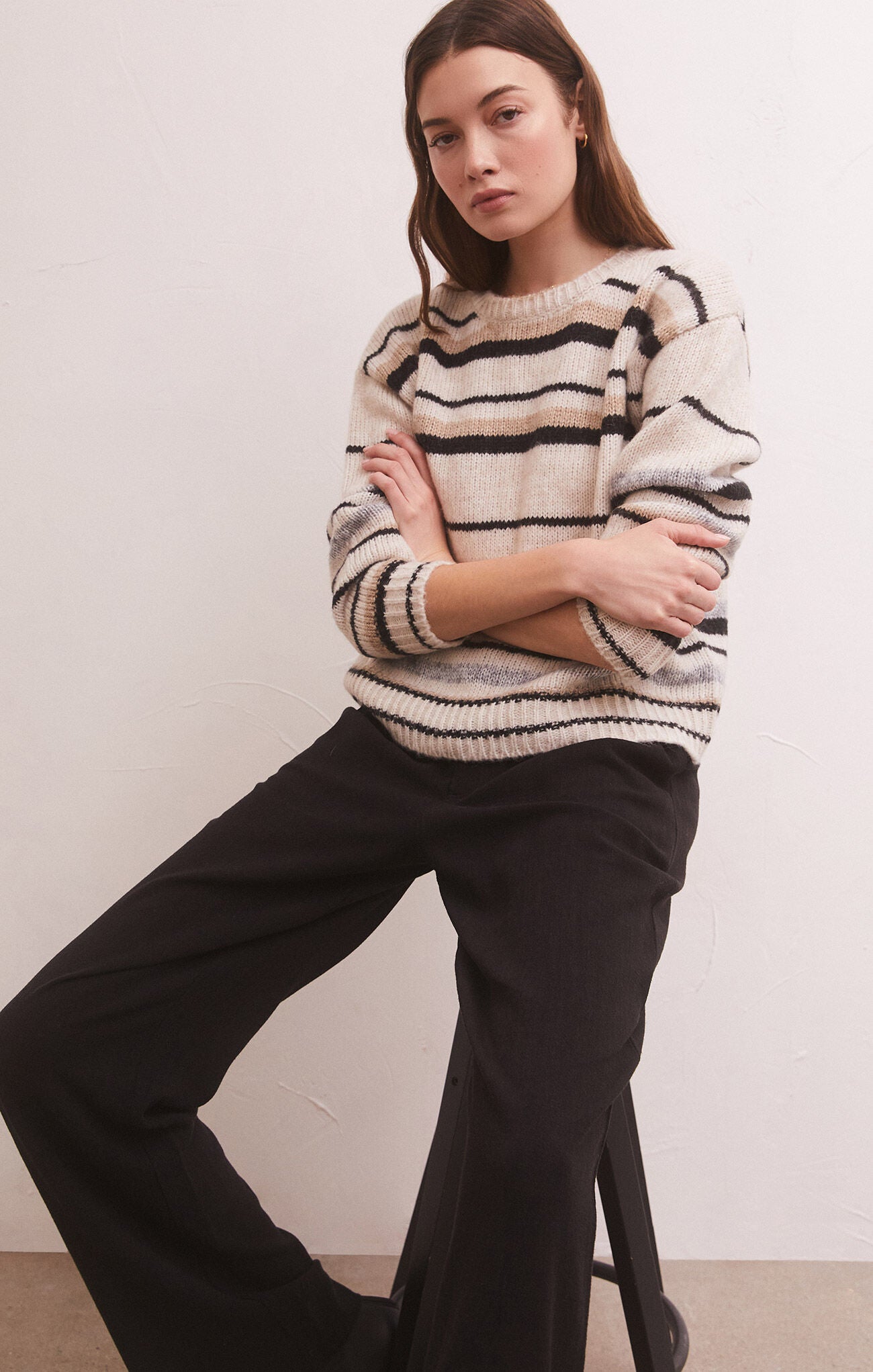 Z Supply Middlefield Stripe Sweater-Light Oatmeal Heather