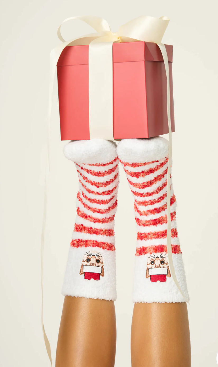 PJ Salvage Cozy Ski Jammie Classic Crew Socks-Feline Festive