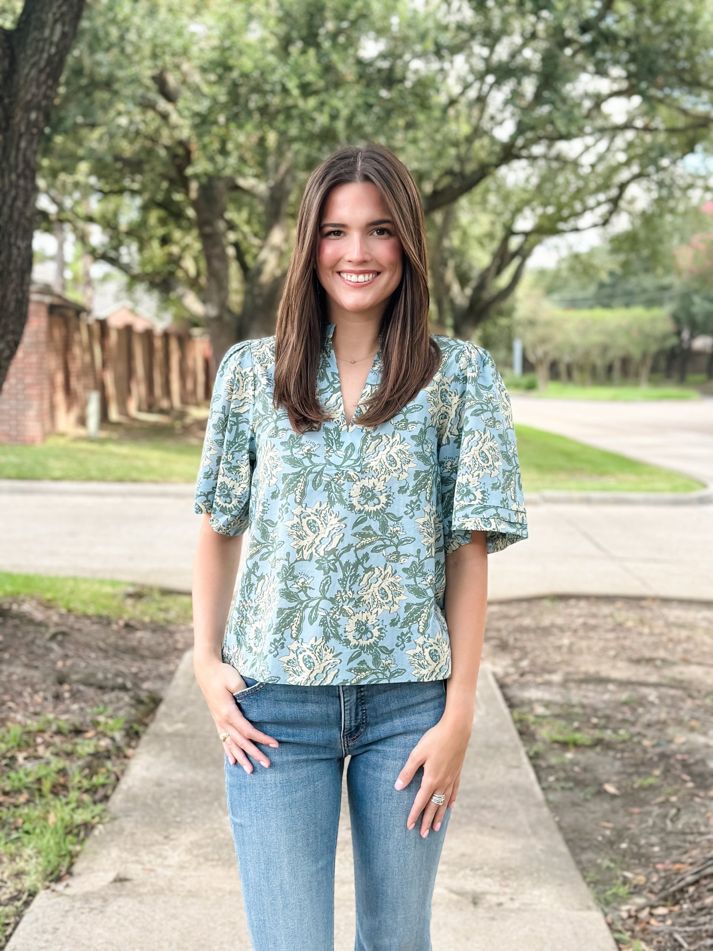 THML "Carter" V-Neck Top-Blue
