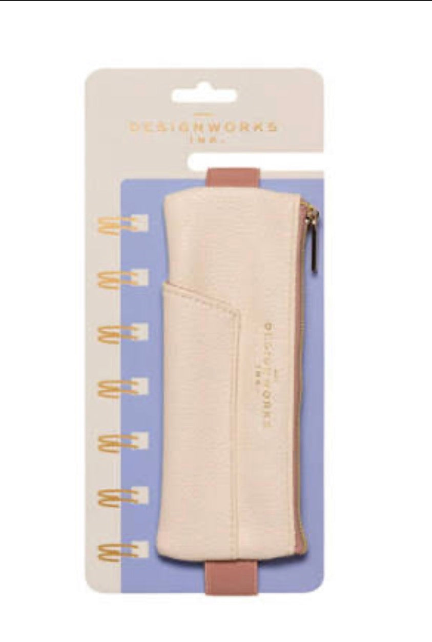 Designworks Ink Vegan Leather Pen Pouch- Cream/Taupe