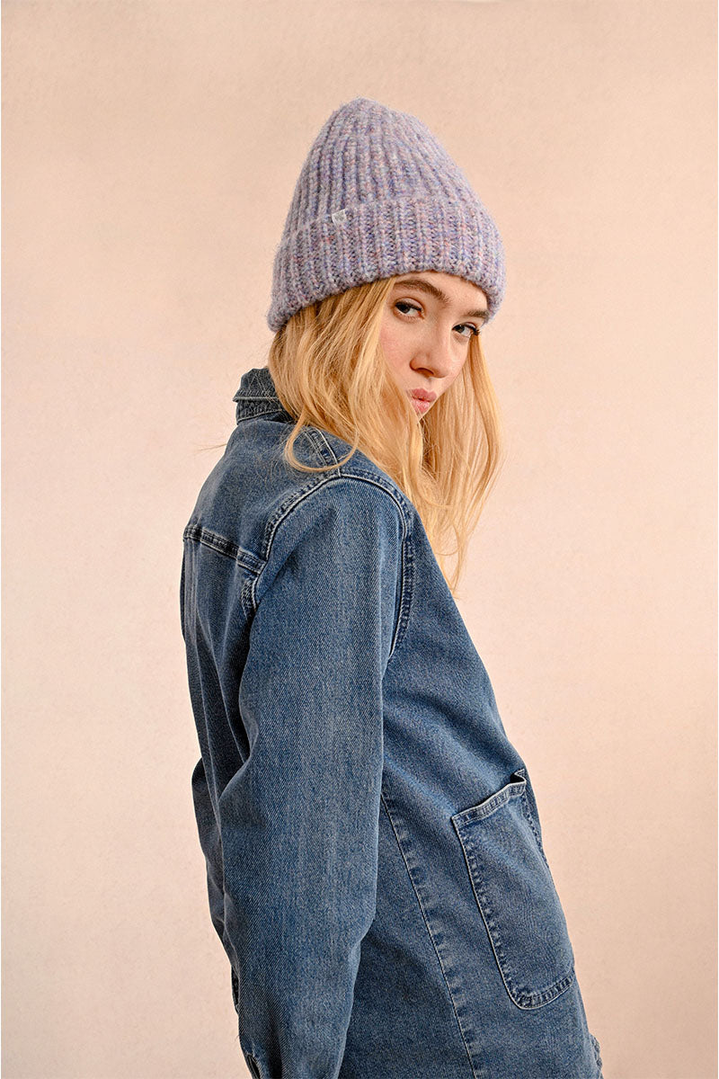 Molly Bracken Ladies Knitted Hat - Cable Mauve Speckled