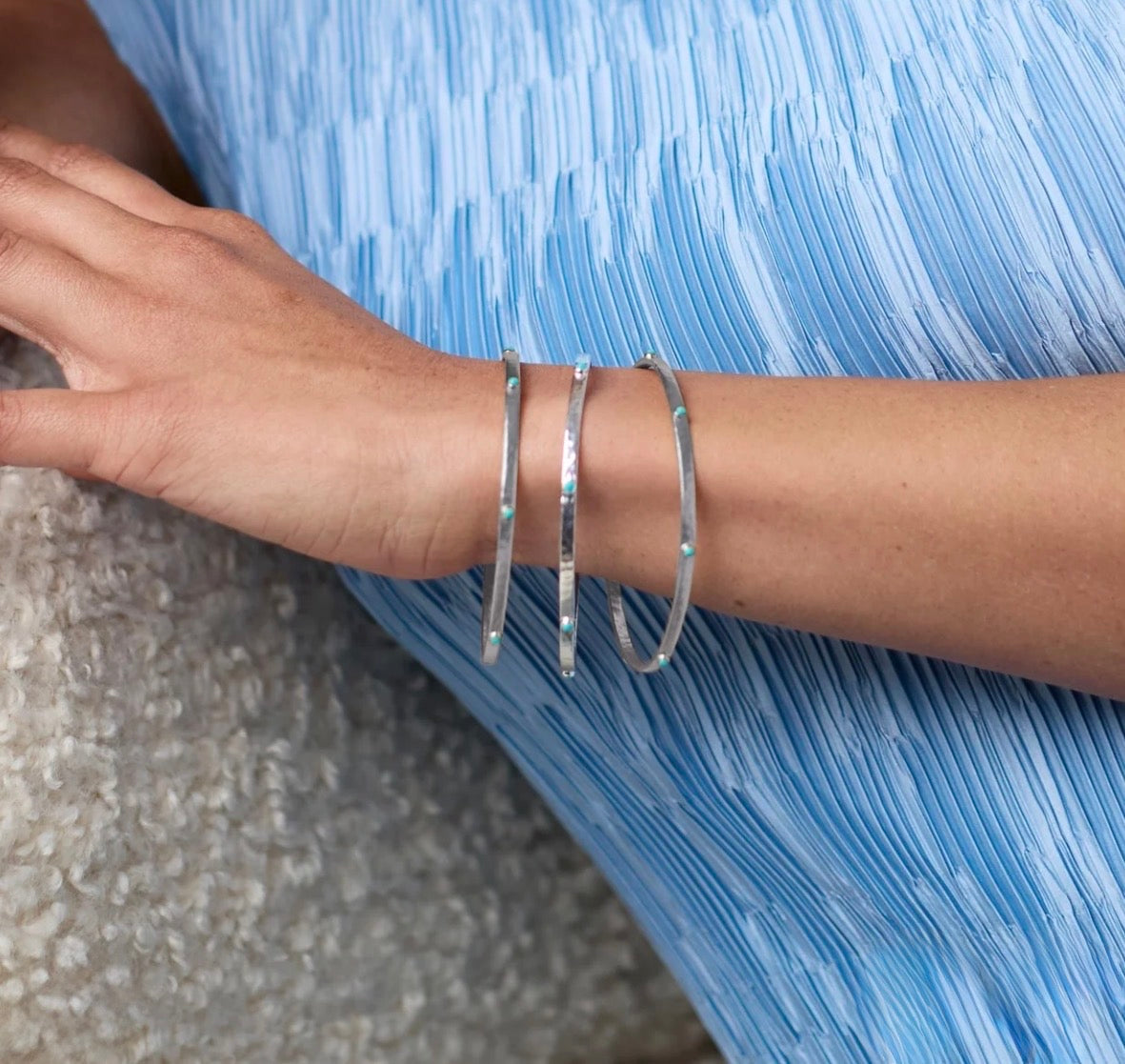 Julie Vos “Crescent” Bangle- Silver/Pearl