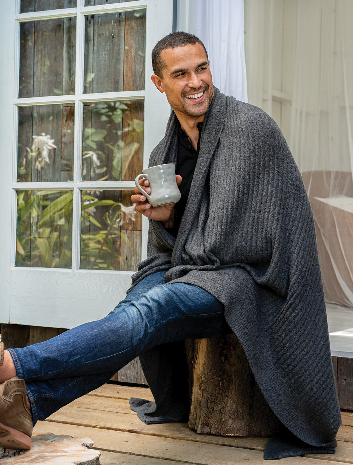 Barefoot Dreams CozyChic Lite® Ribbed Throw-Carbon
