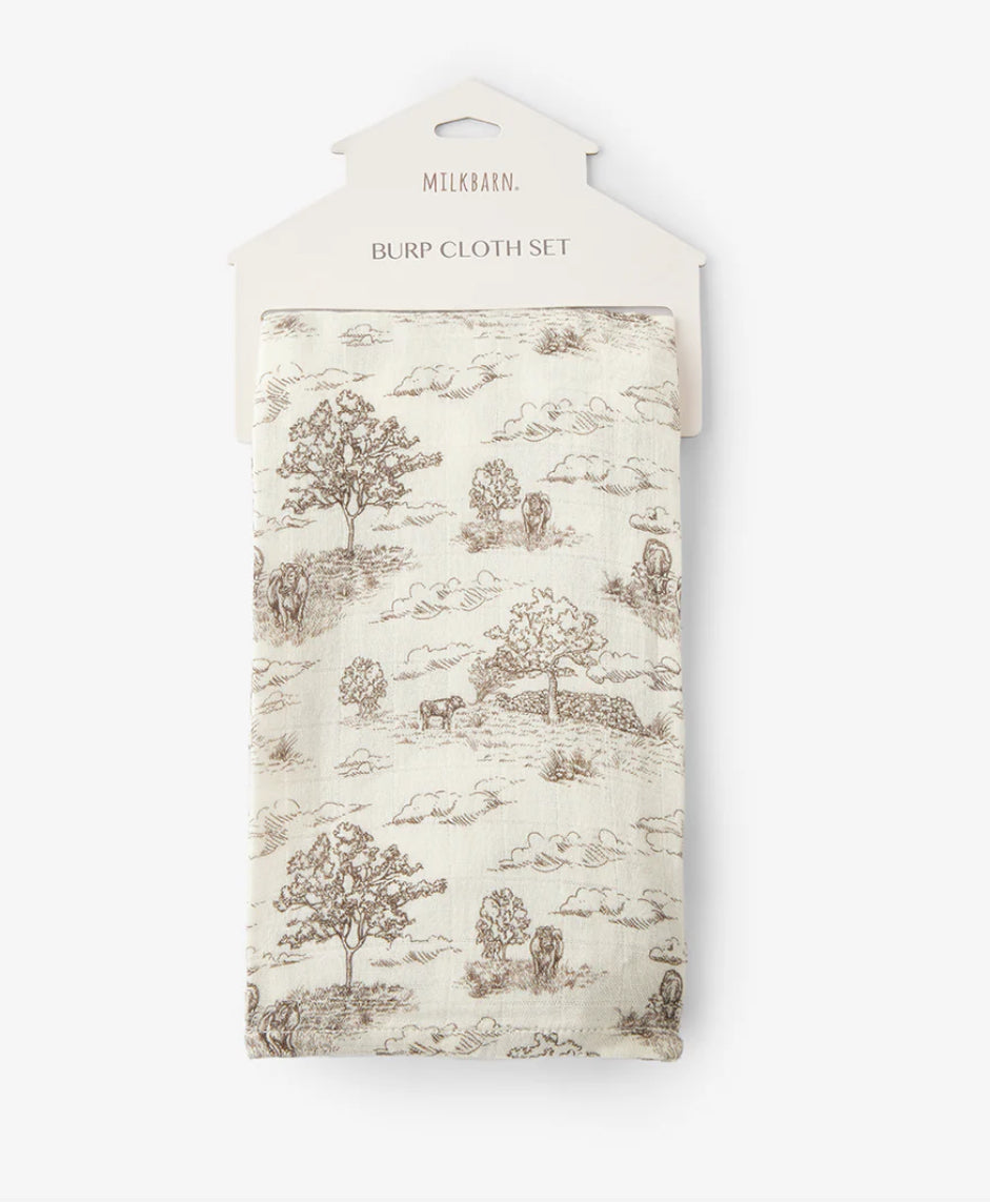 Milkbarn Kids “Country Toile” Bamboo Two-Piece Burp Cloth Set