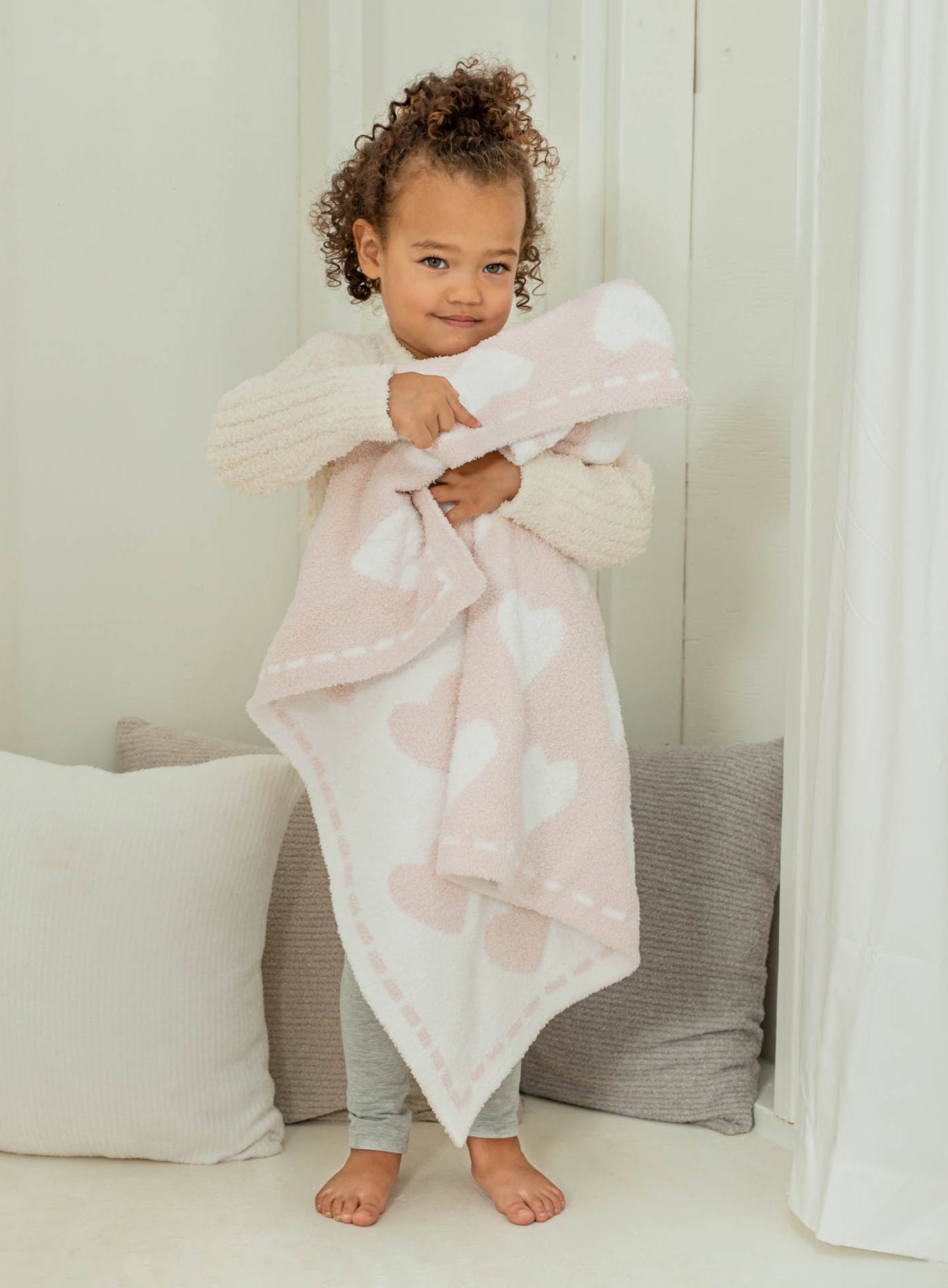 Barefoot Dreams CozyChic® Dream Receiving Blanket-Pink White Hearts