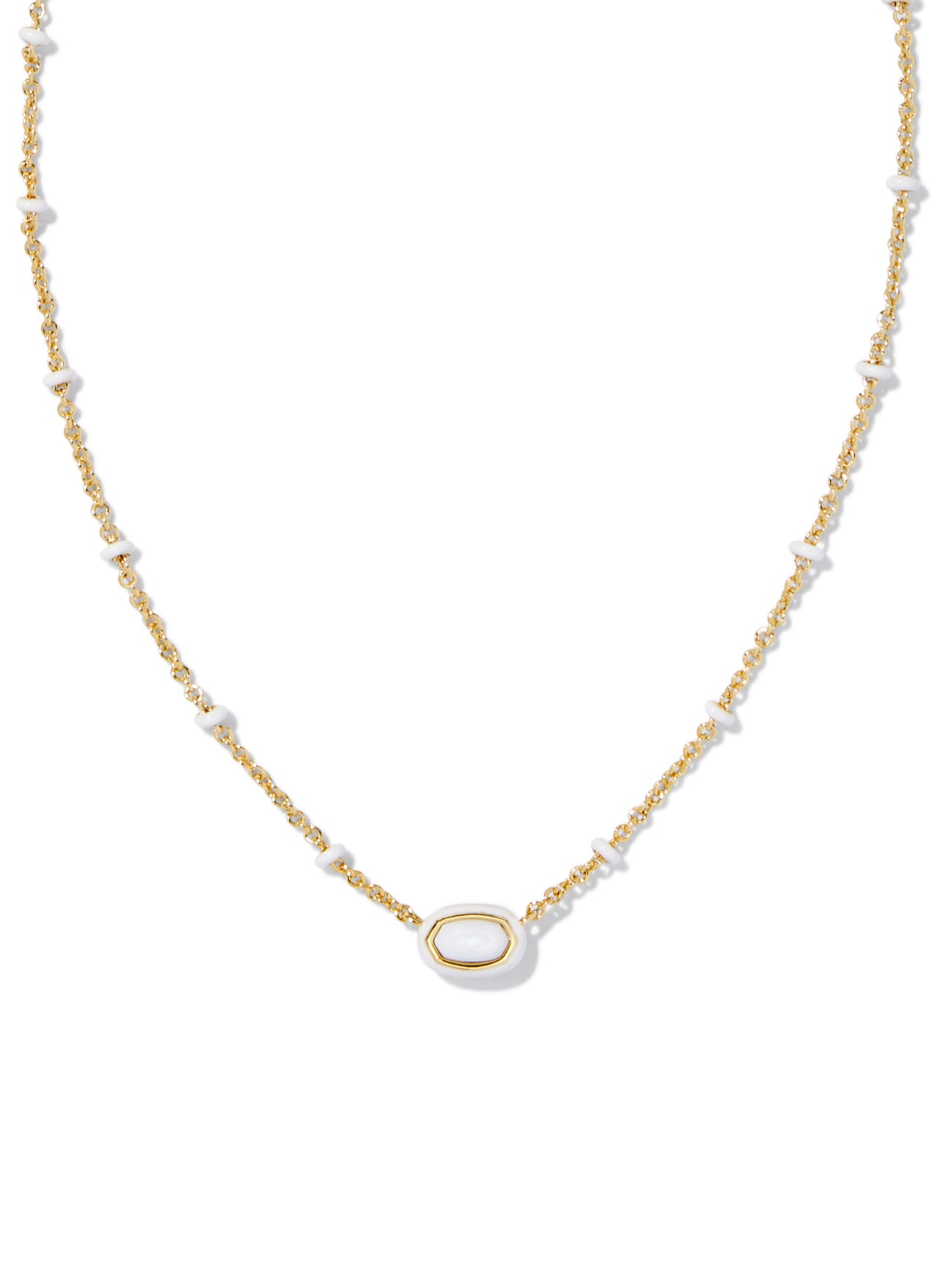 Kendra Scott Mini Elisa Enamel Frame Pendant Necklace- Gold White MOP