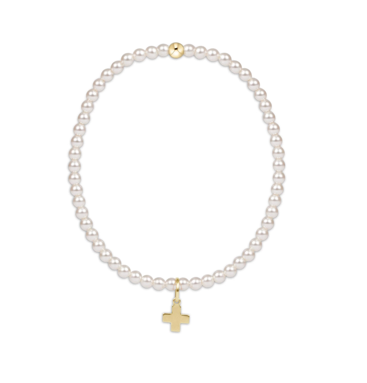 Enewton Classic Pearl 3mm Bead Bracelet-Signature Cross Gold Charm