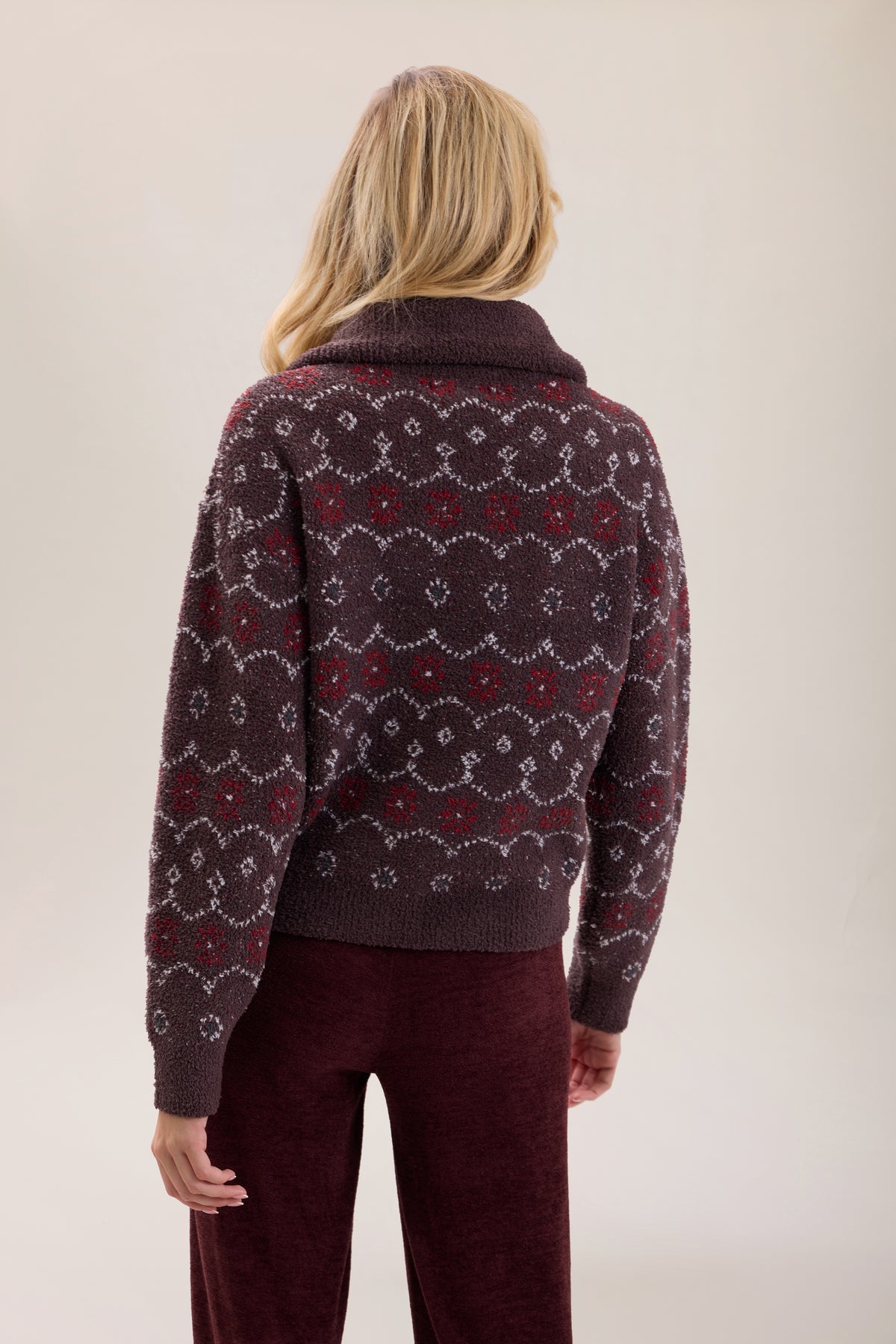 Barefoot Dreams Fairisle Half Zip Pullover-Umber Multi