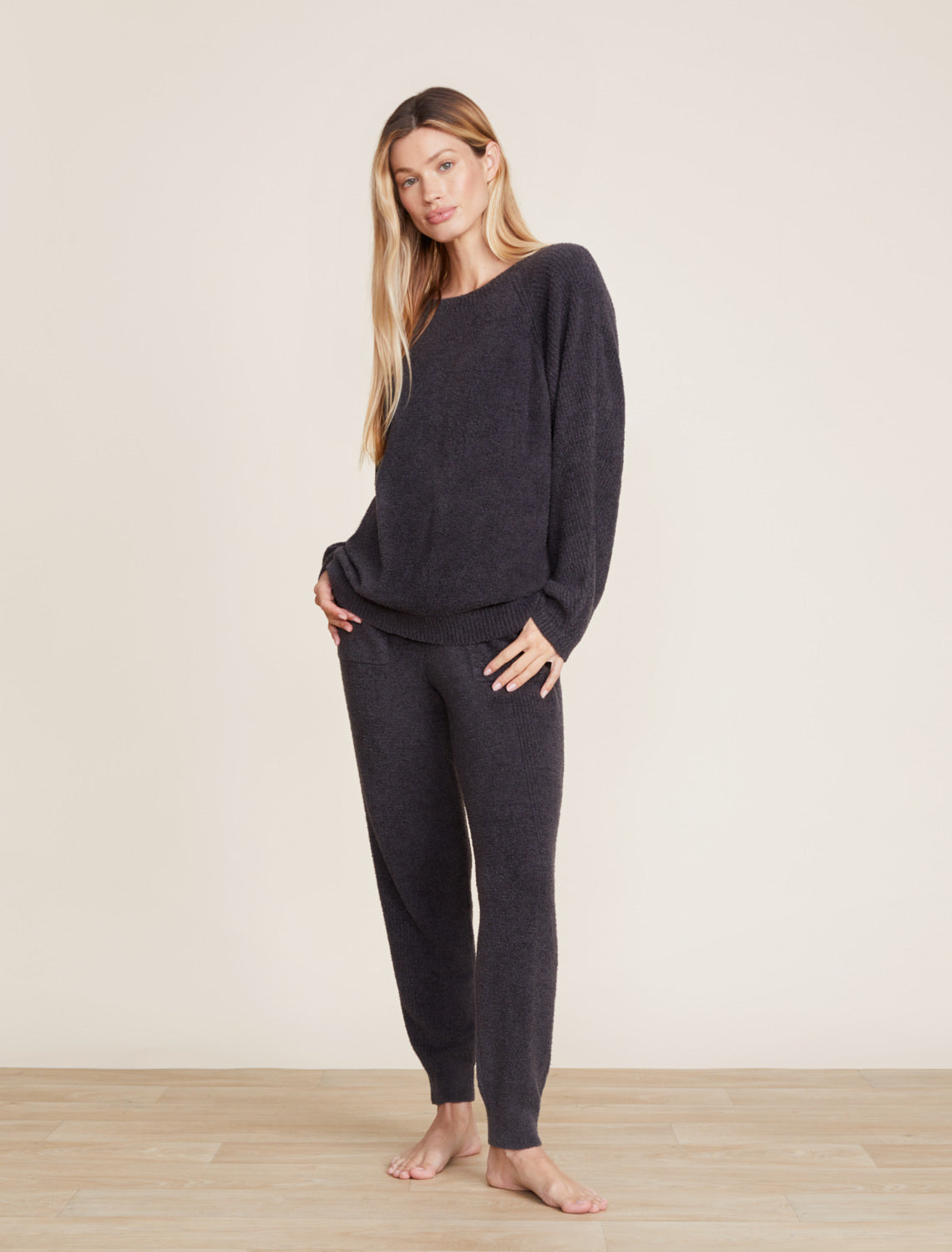 Barefoot Dreams CozyChic Lite® Rib Blocked Pullover-Carbon