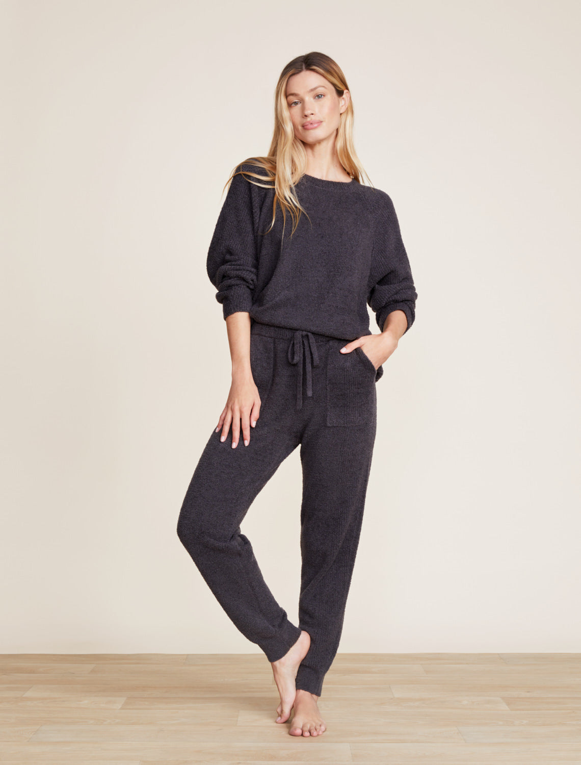 Barefoot Dreams CozyChic Lite® Rib Blocked Pullover-Carbon