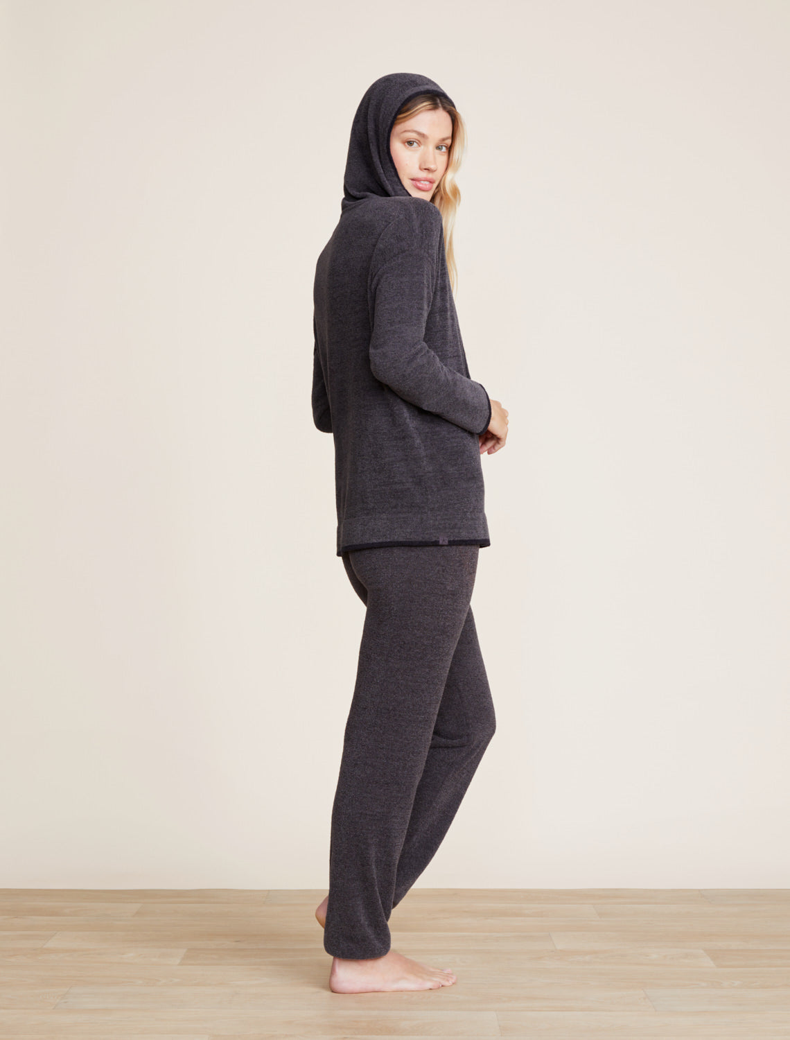 Barefoot Dreams CozyChic Ultra Lite® Tipped Contrast Hoodie-Carbon/Black