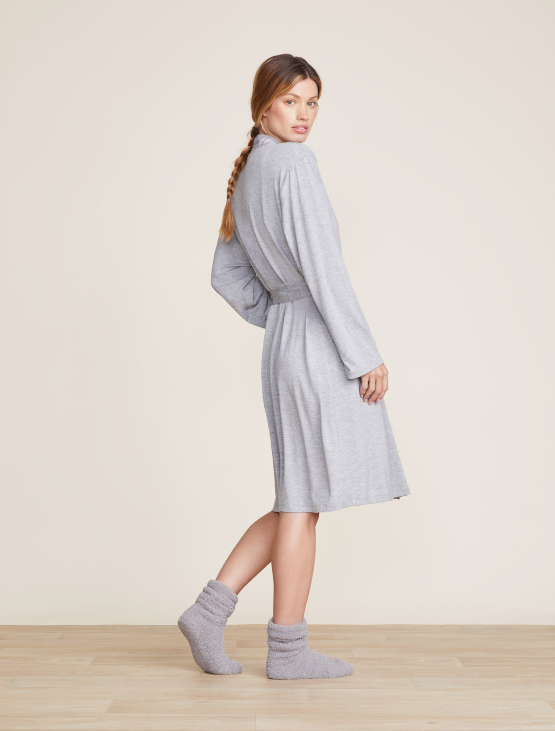 Barefoot Dreams Malibu Collection® Soft Jersey Short Robe-Heathered Gray
