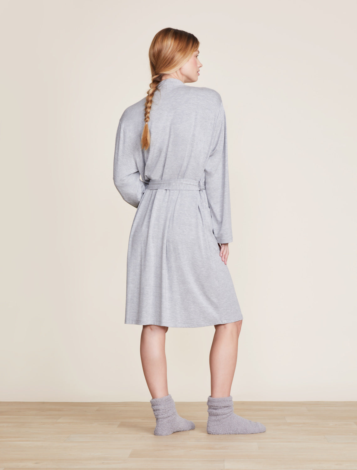 Barefoot Dreams Malibu Collection® Soft Jersey Short Robe-Heathered Gray