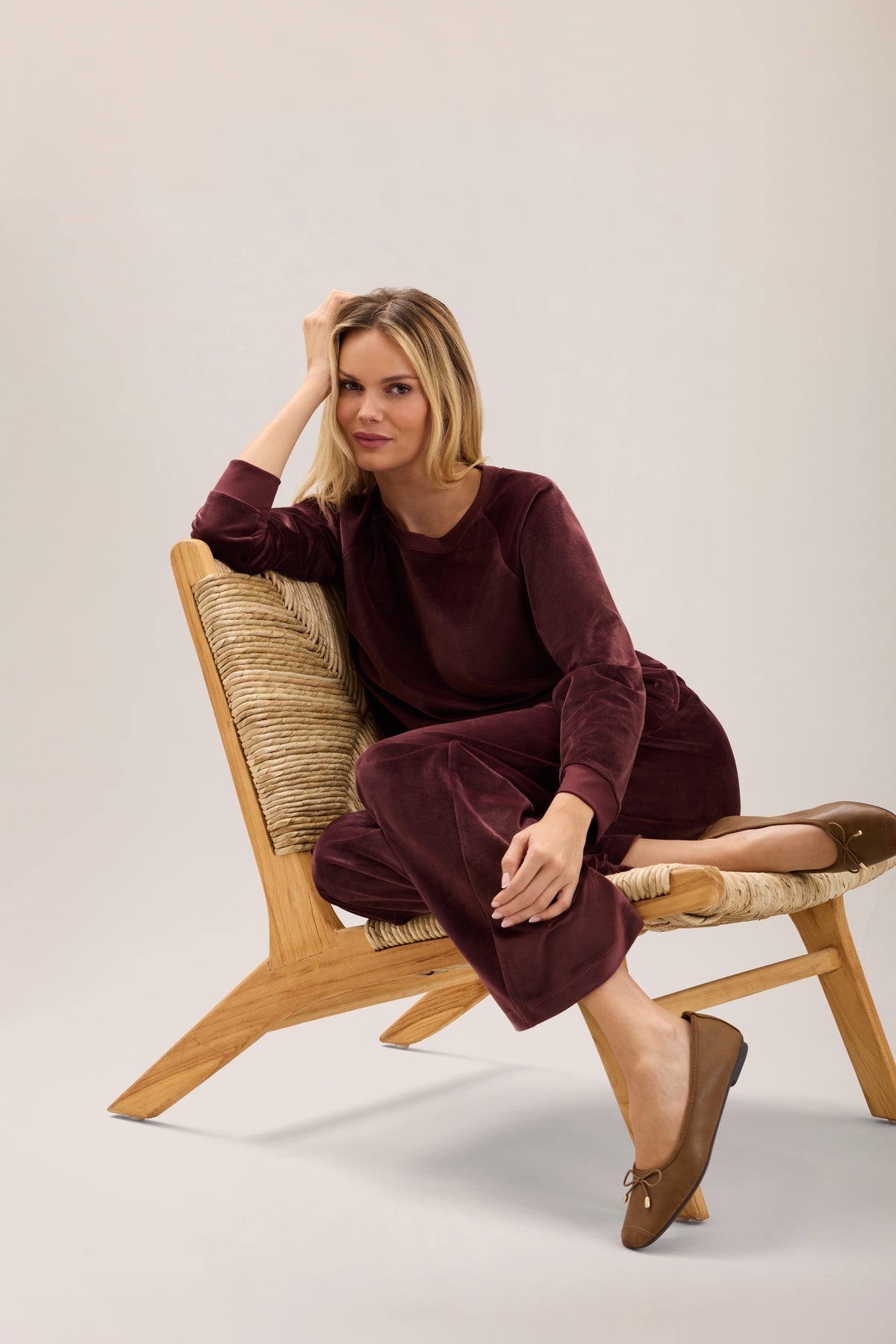 Barefoot Dreams Velvet Raglan Pullover-Deep Garnet