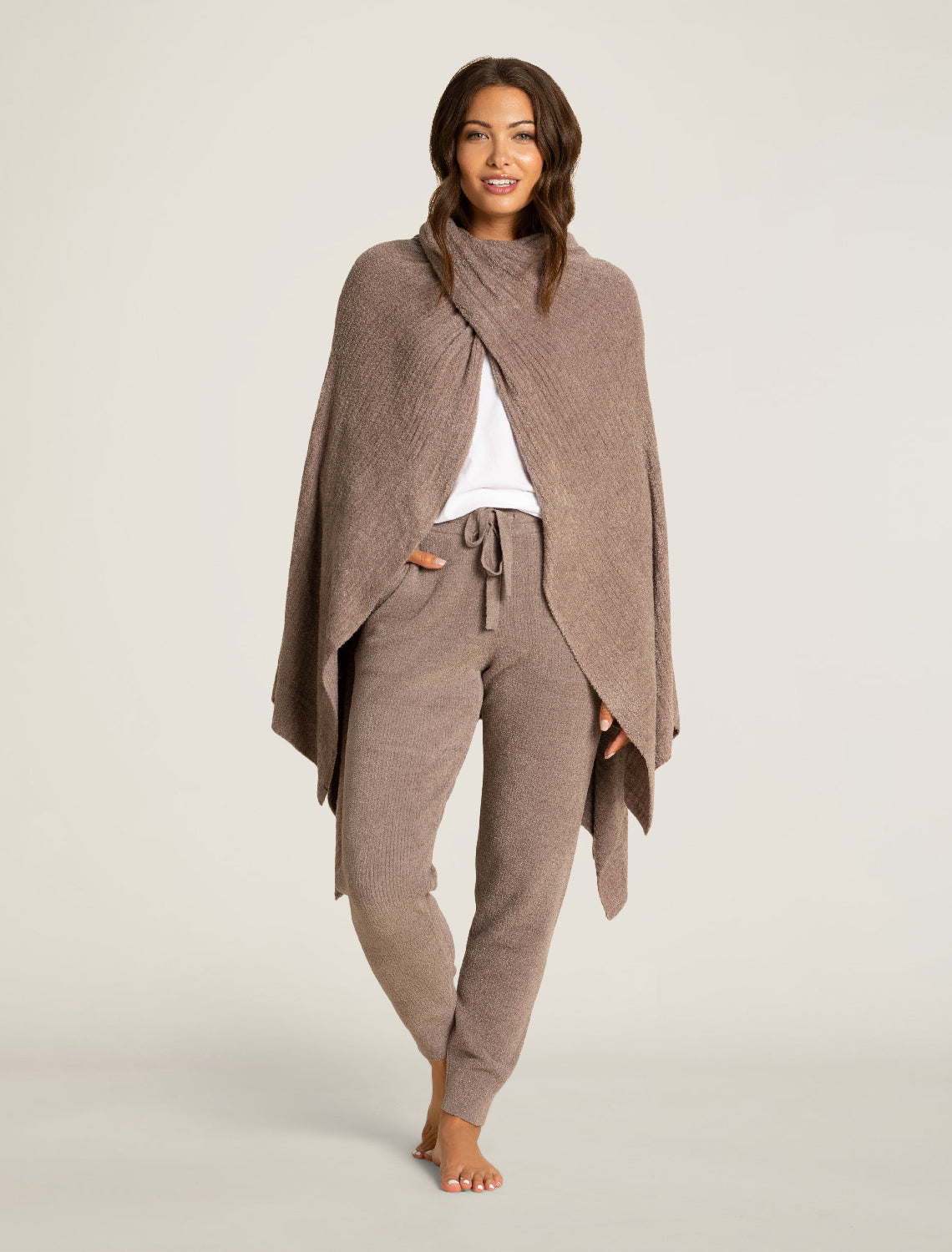 Barefoot Dreams CozyChic Lite® Wide Rib Travel Wrap-Driftwood