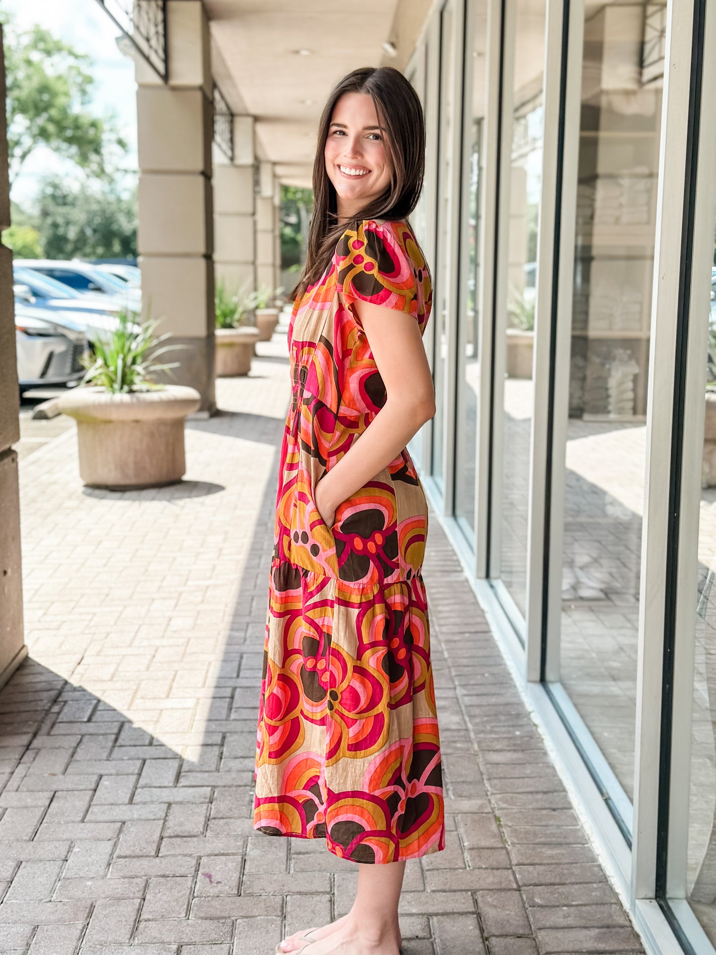 Uncle Frank Bold Floral Midi Dress-Red/Orange