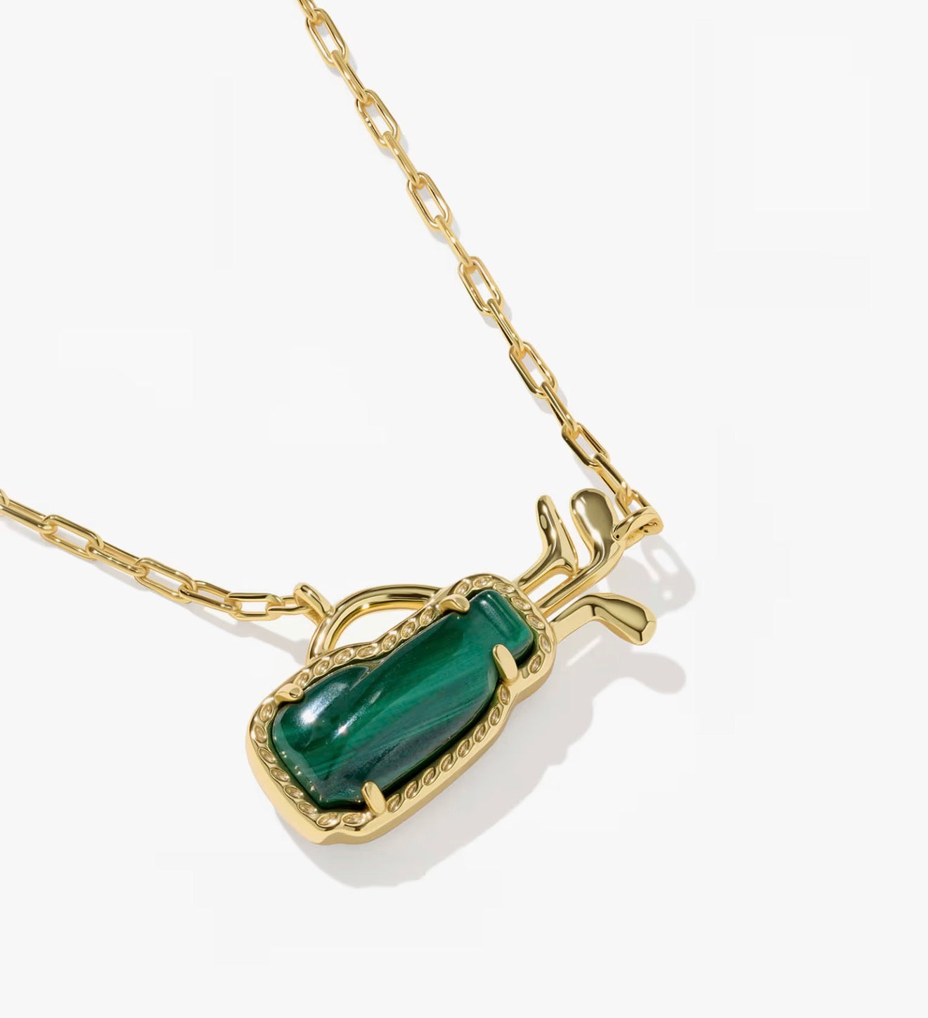 Kendra Scott Golf Short Pendant Necklace-Gold Green Malachite