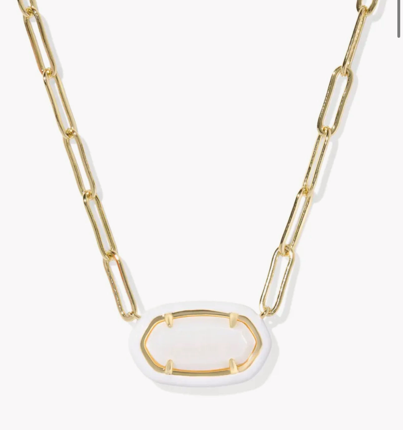 Kendra Scott Elisa Enamel Frame Paperclip Necklace-Gold/White MOP