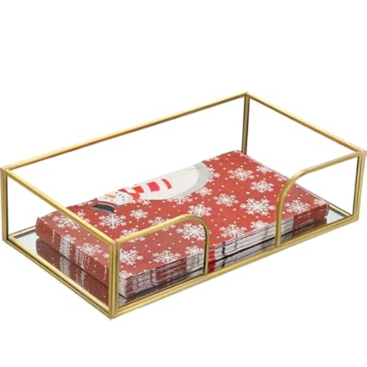 Gold Edge Glass Guest Napkin Caddy-Rectangle