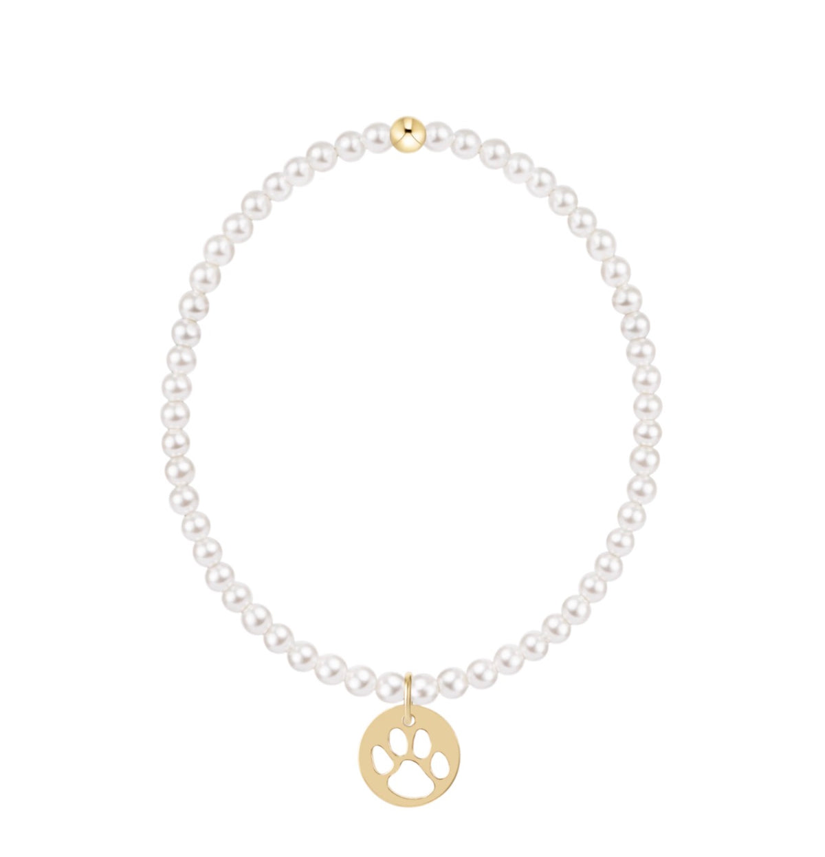 Enewton EGIRL “Classic Pearl” 3mm Bead Bracelet- Paw Print Gold Disc