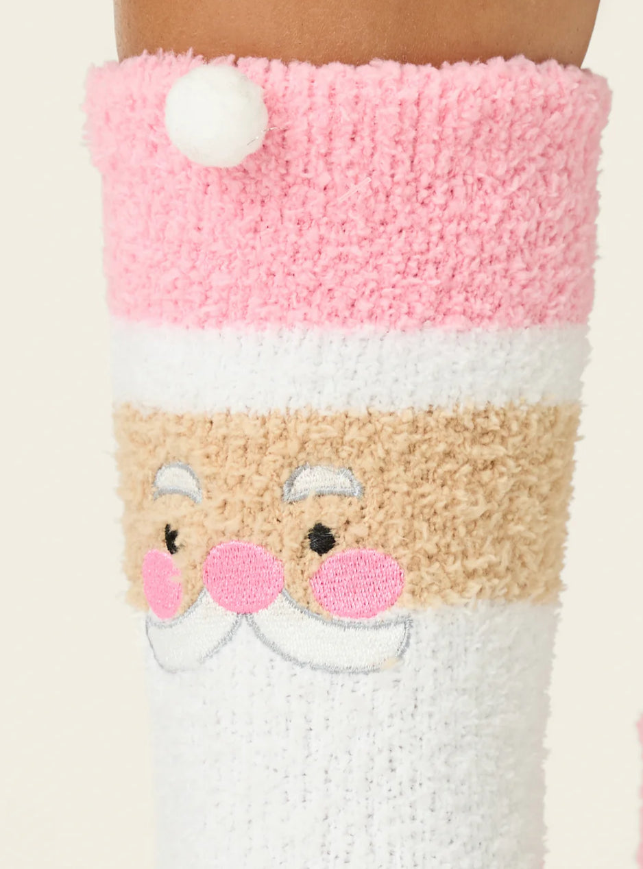 PJ Salvage Cozy Ski Jammie Classic Crew Socks-Pink Santa