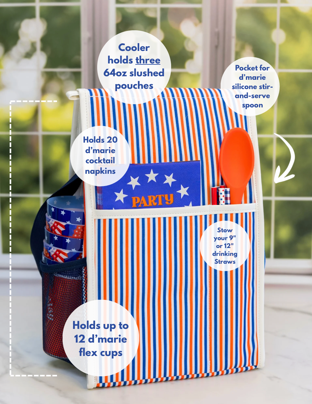 d'marie “Red, White & Blue” Insulated Frozen Cocktail Cooler with Strap