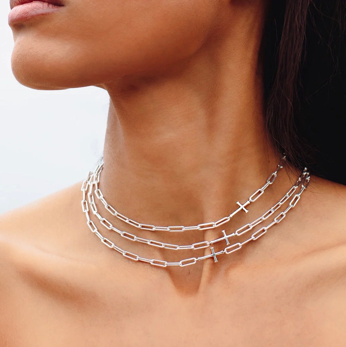 Rizen Chain Breaker Cross Necklace-Silver