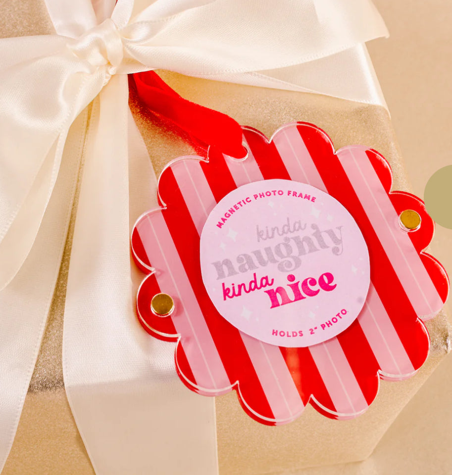 The Darling Effect Holiday Scalloped Frame Ornament-Peppermint Stripes