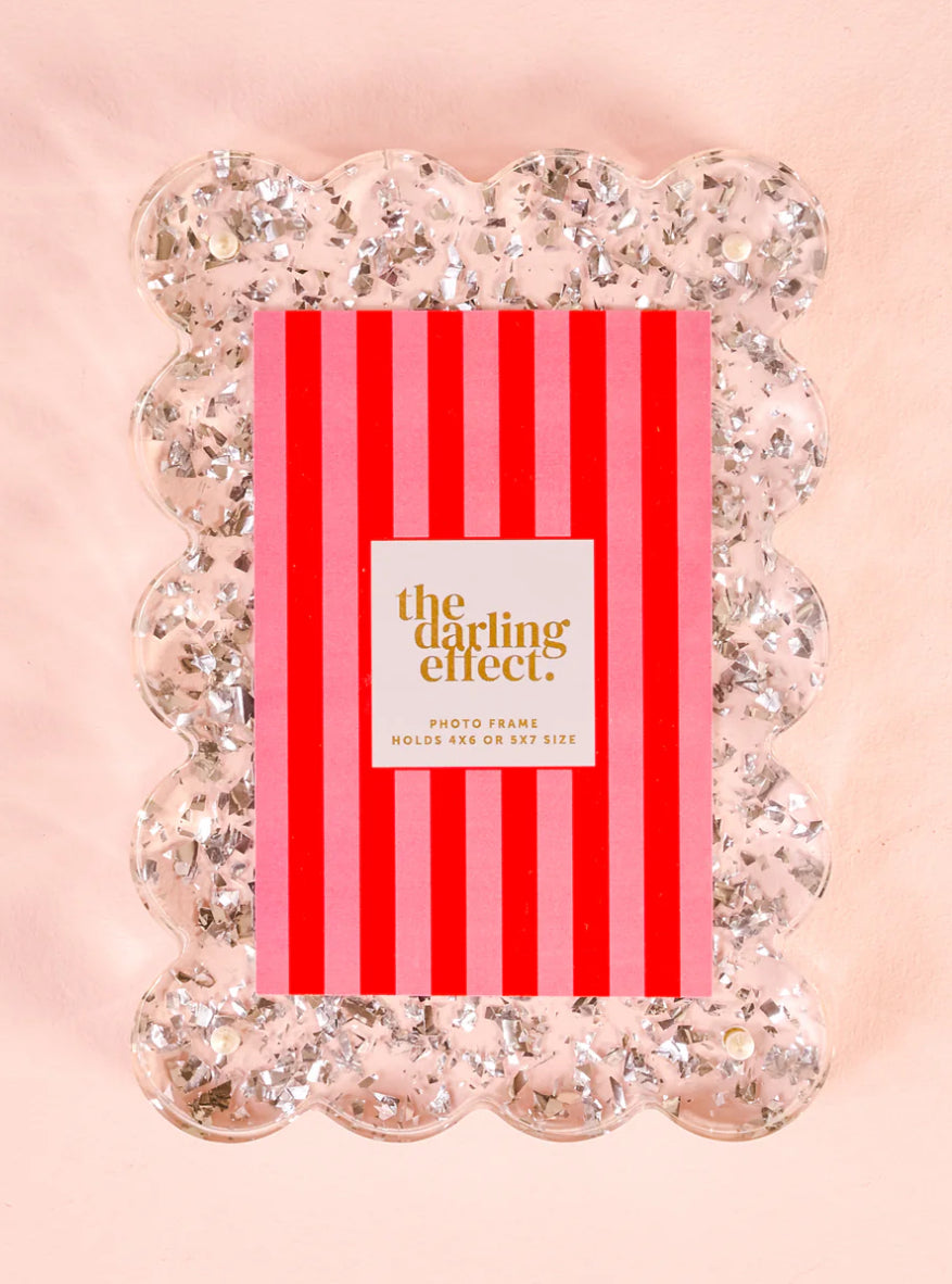 The Darling Effect Rectangle Scalloped Acrylic Frame-Confetti Silver