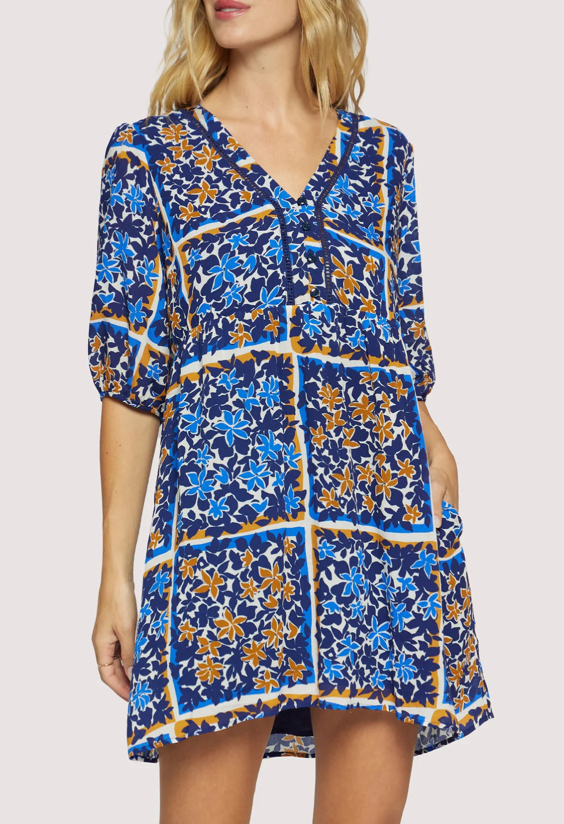 Lost + Wander “Sorrento Romance” Mini Dress - Blue Floral Multi