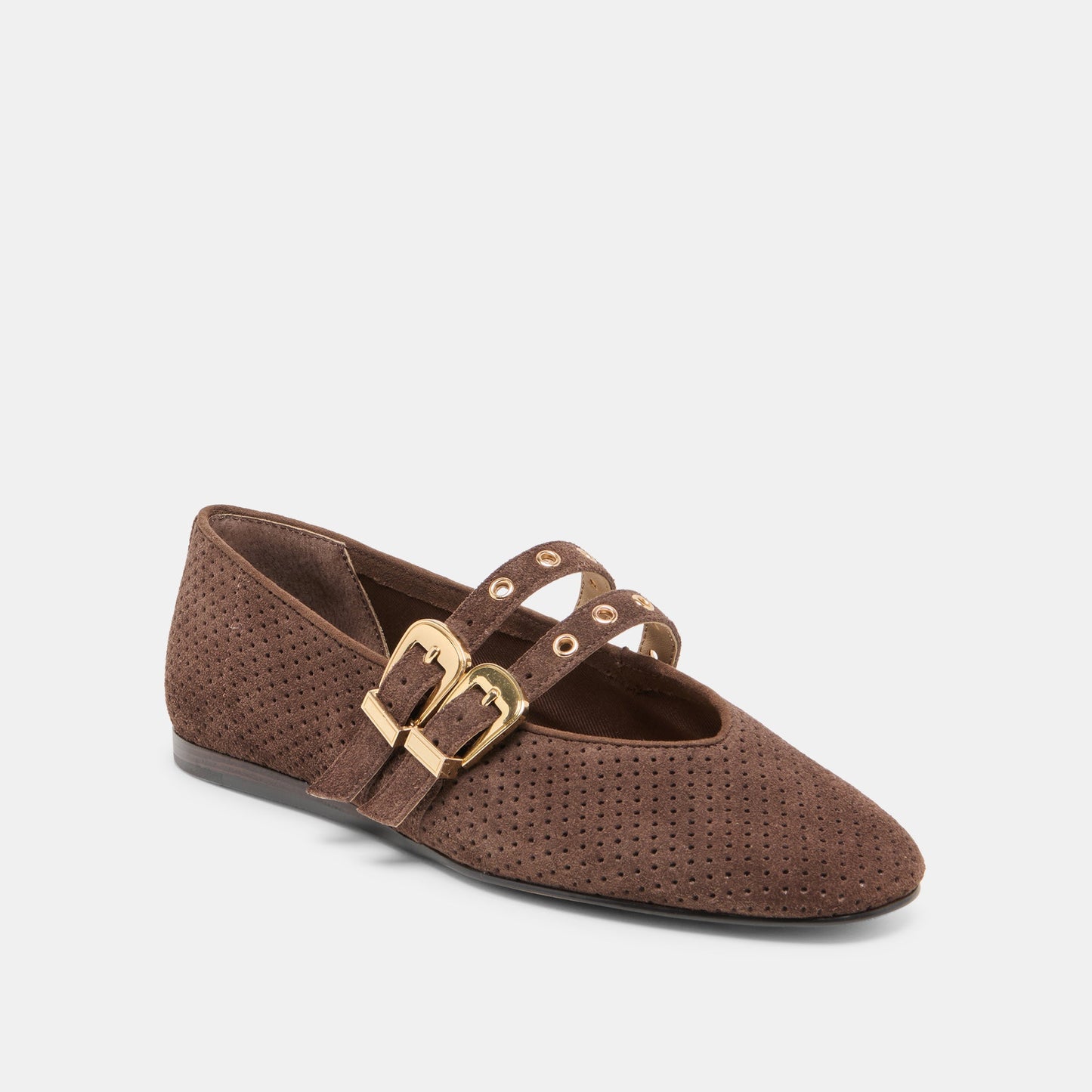 Dolce Vita "Baylee" Grommet Ballet Flats-Dark Brown Perforated Suede