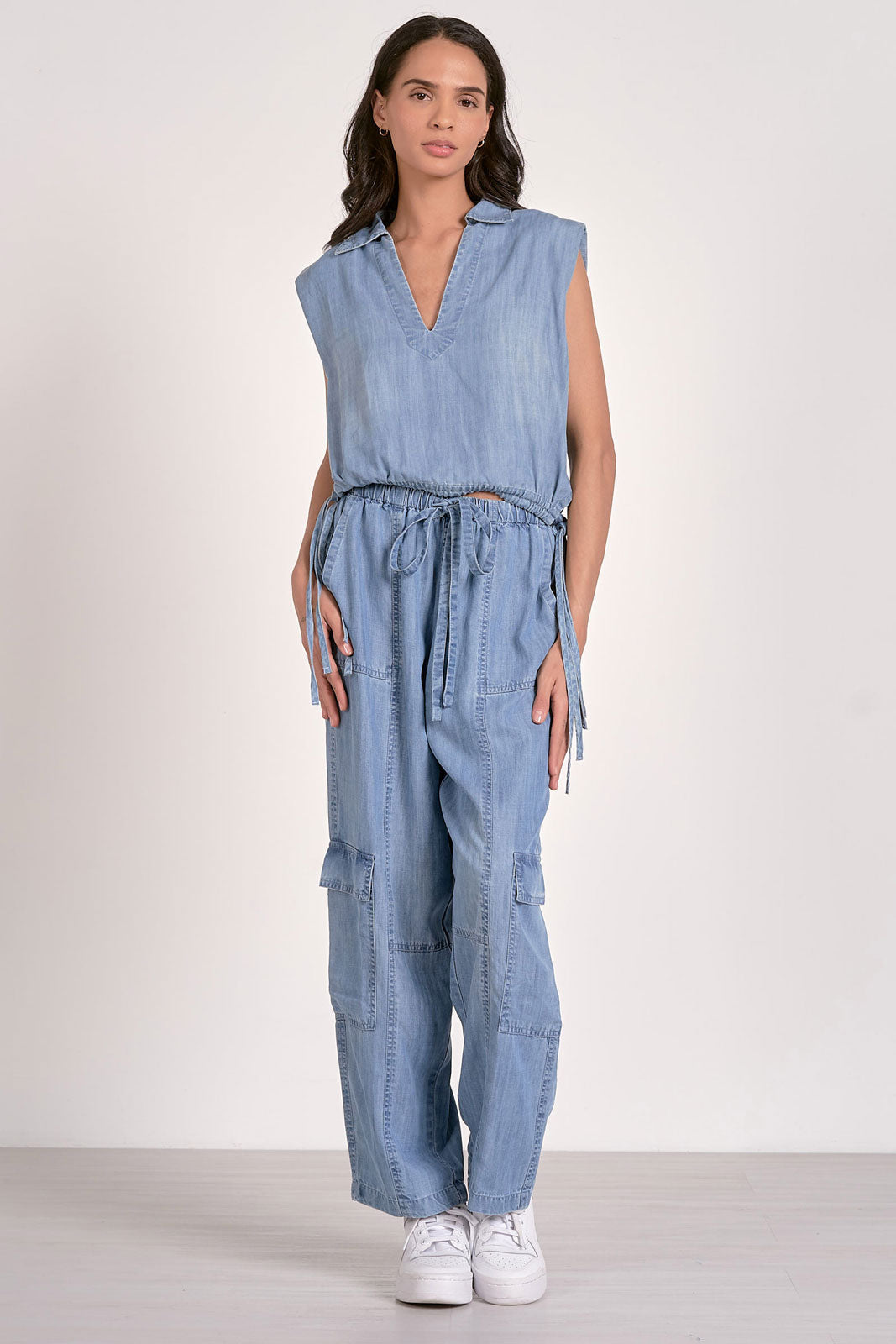 Elan Sleeveless Collared Top-Denim Blue