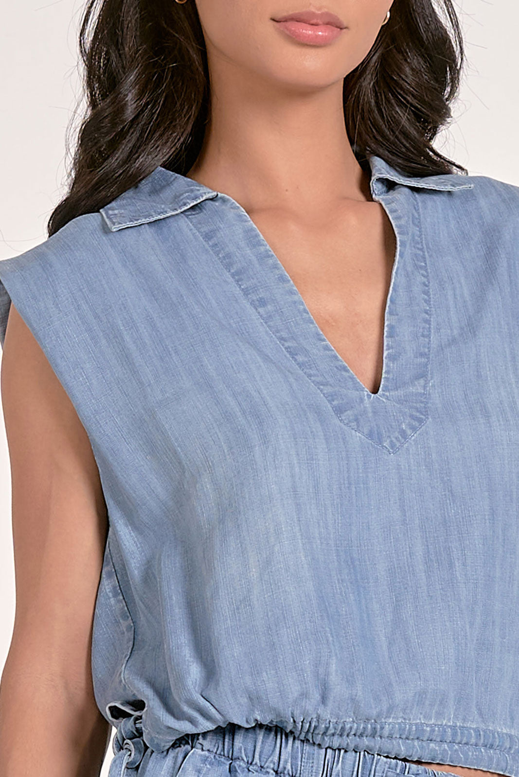 Elan Sleeveless Collared Top-Denim Blue