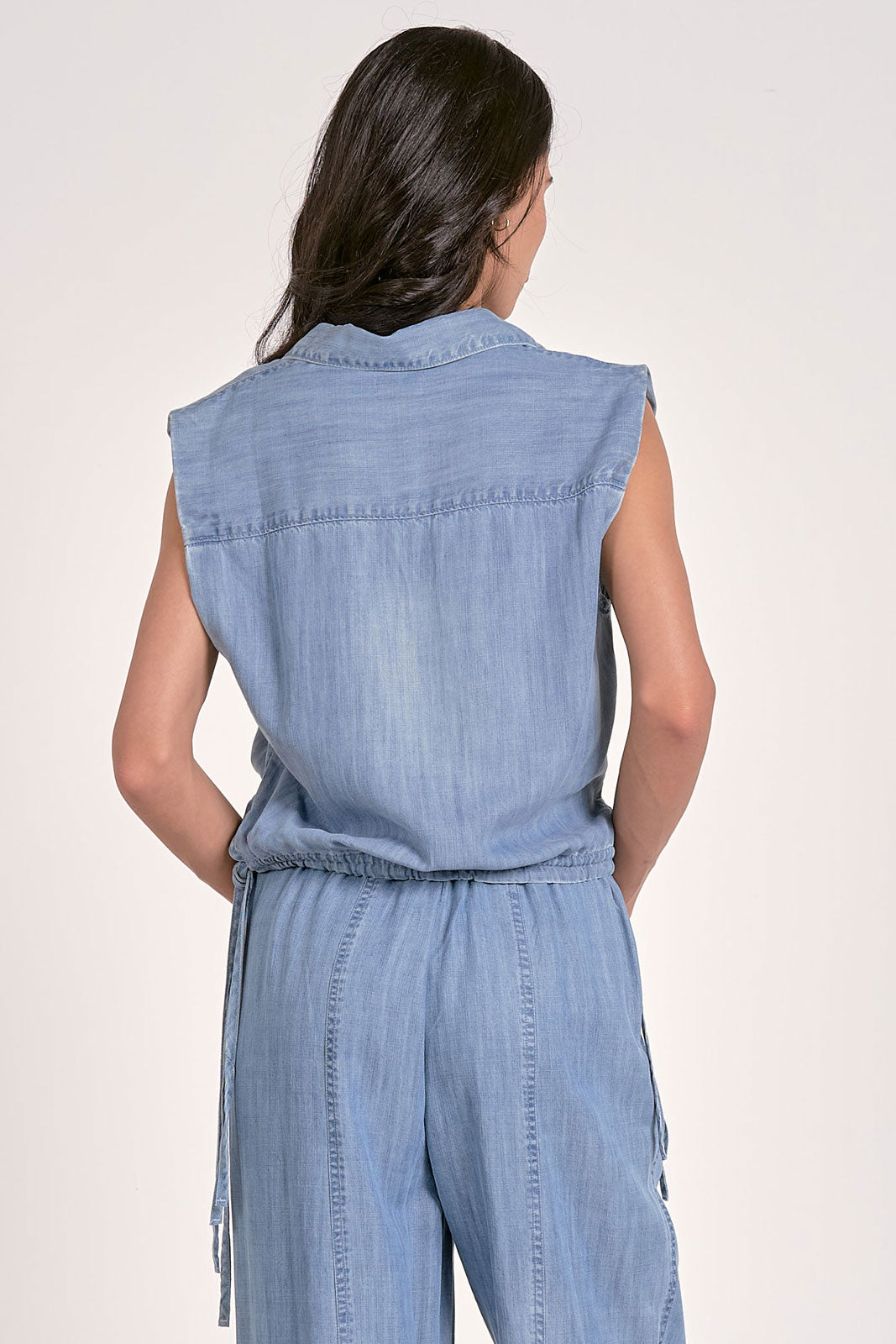 Elan Sleeveless Collared Top-Denim Blue