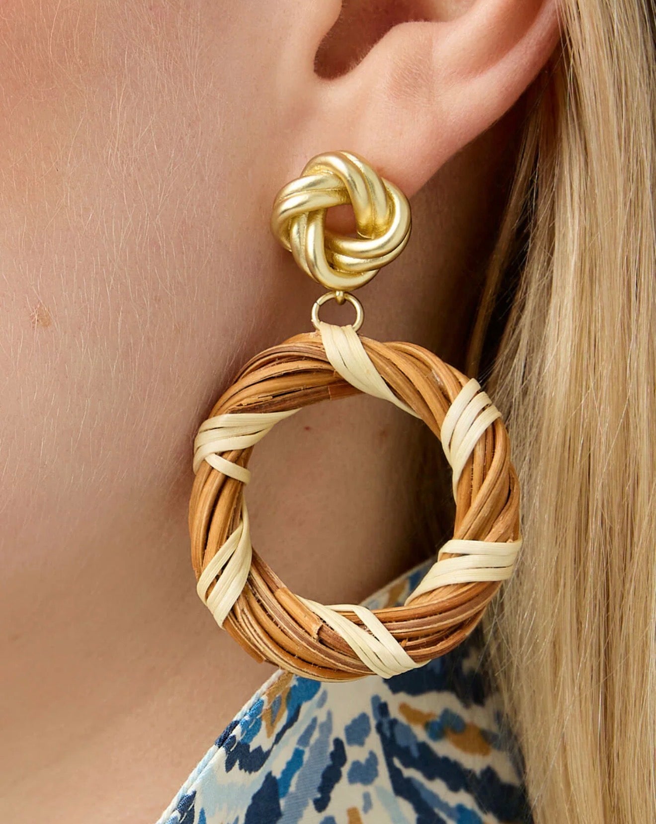 Spartina 449 Knotted Wicker Earrings-Natural