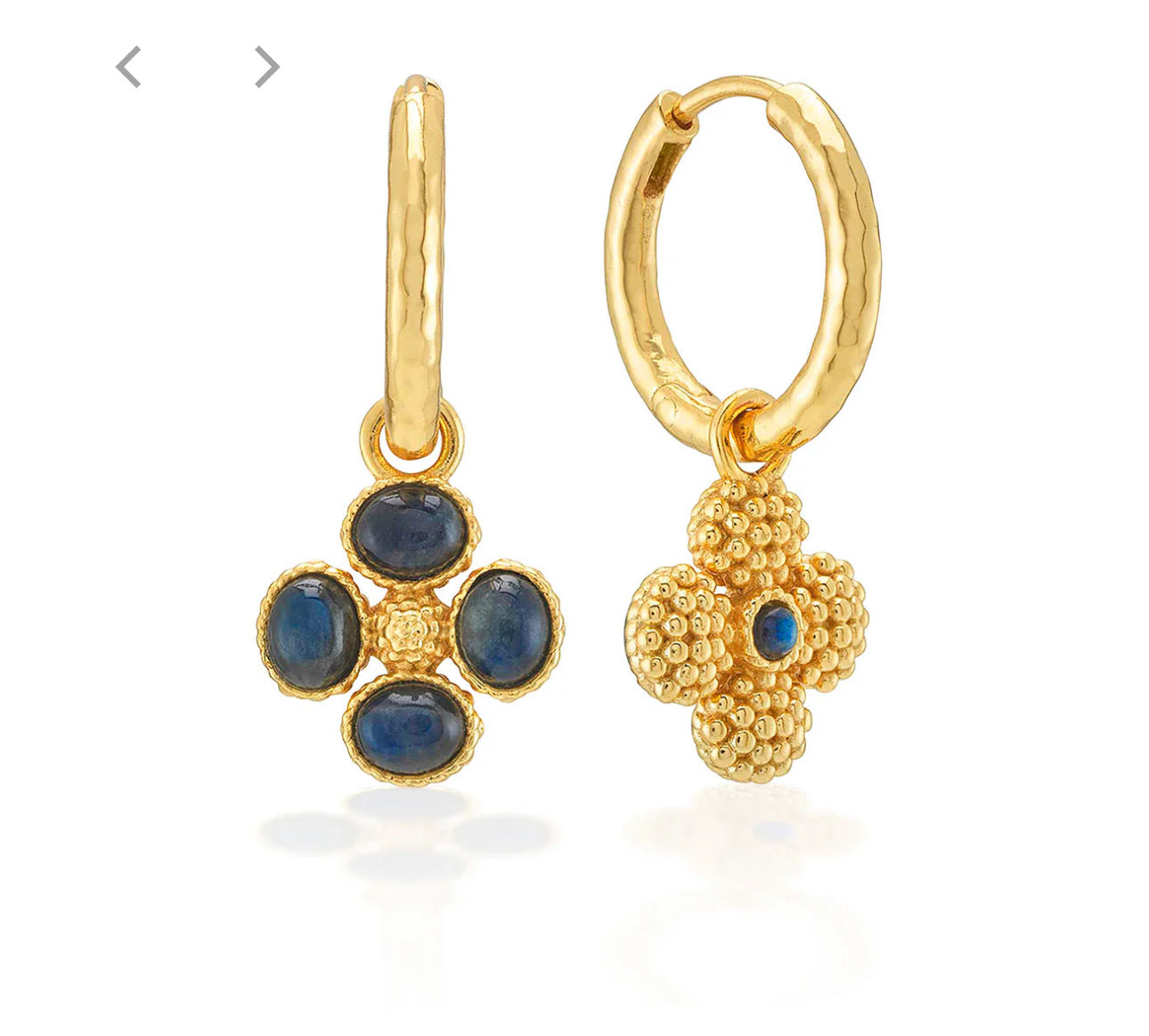 Capucine de Wulf “Berry Clover” Hoop Earrings w/Double-sided Charm-Gold/Blue Labradorite