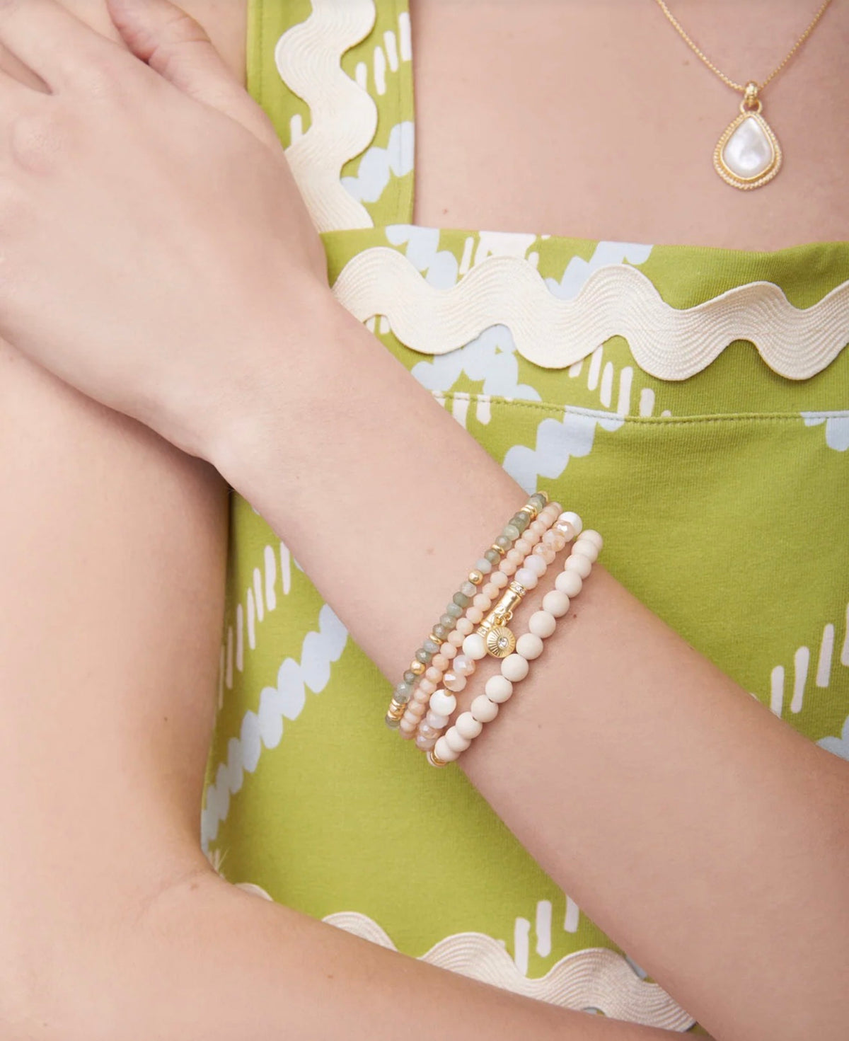 Spartina 449 Sparkle Stretch Bracelet Stack- Cream