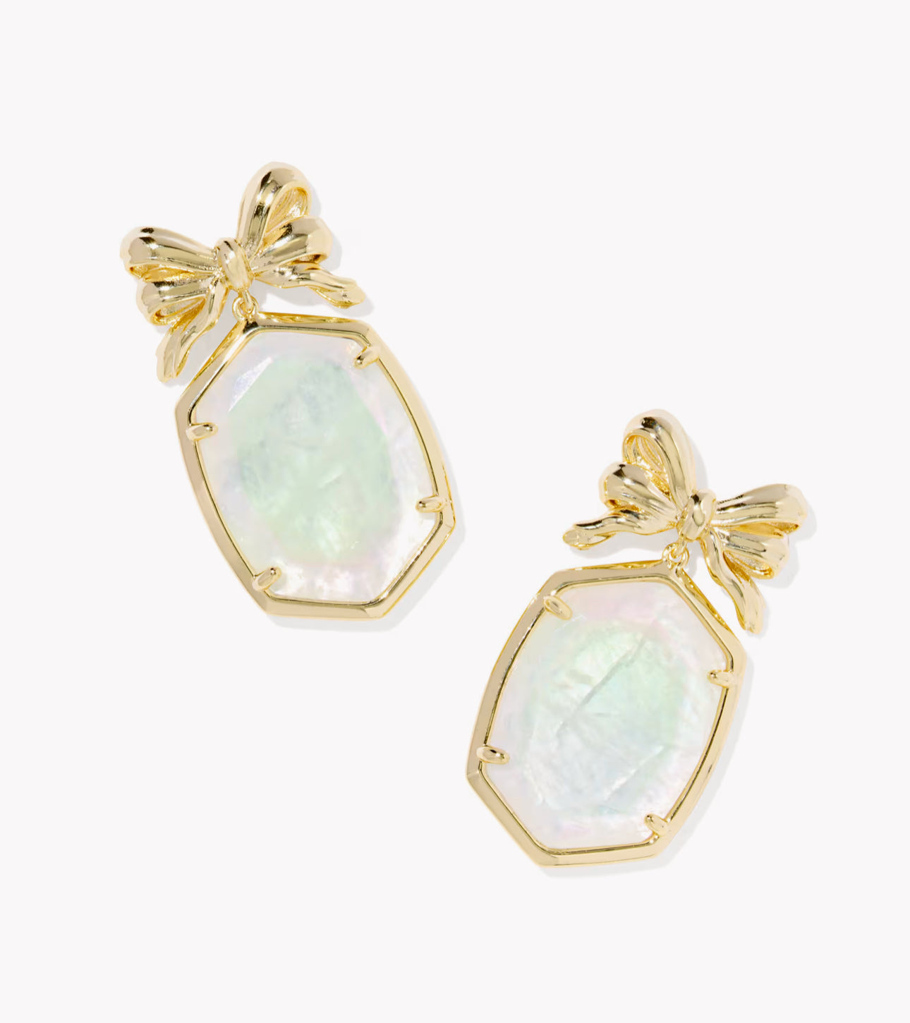 Kendra Scott Daphne Bow Drop Earring- Gold Iridescent Crystal Ivory Illusion