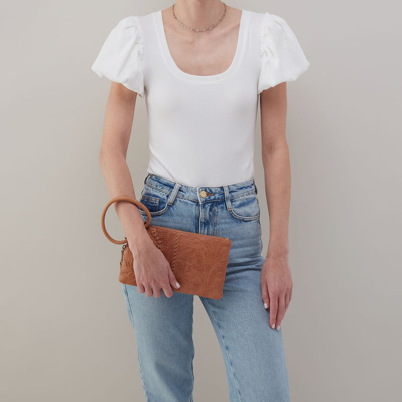 Hobo Bags "Sable" Wristlet- Saddle Tooled Embossed