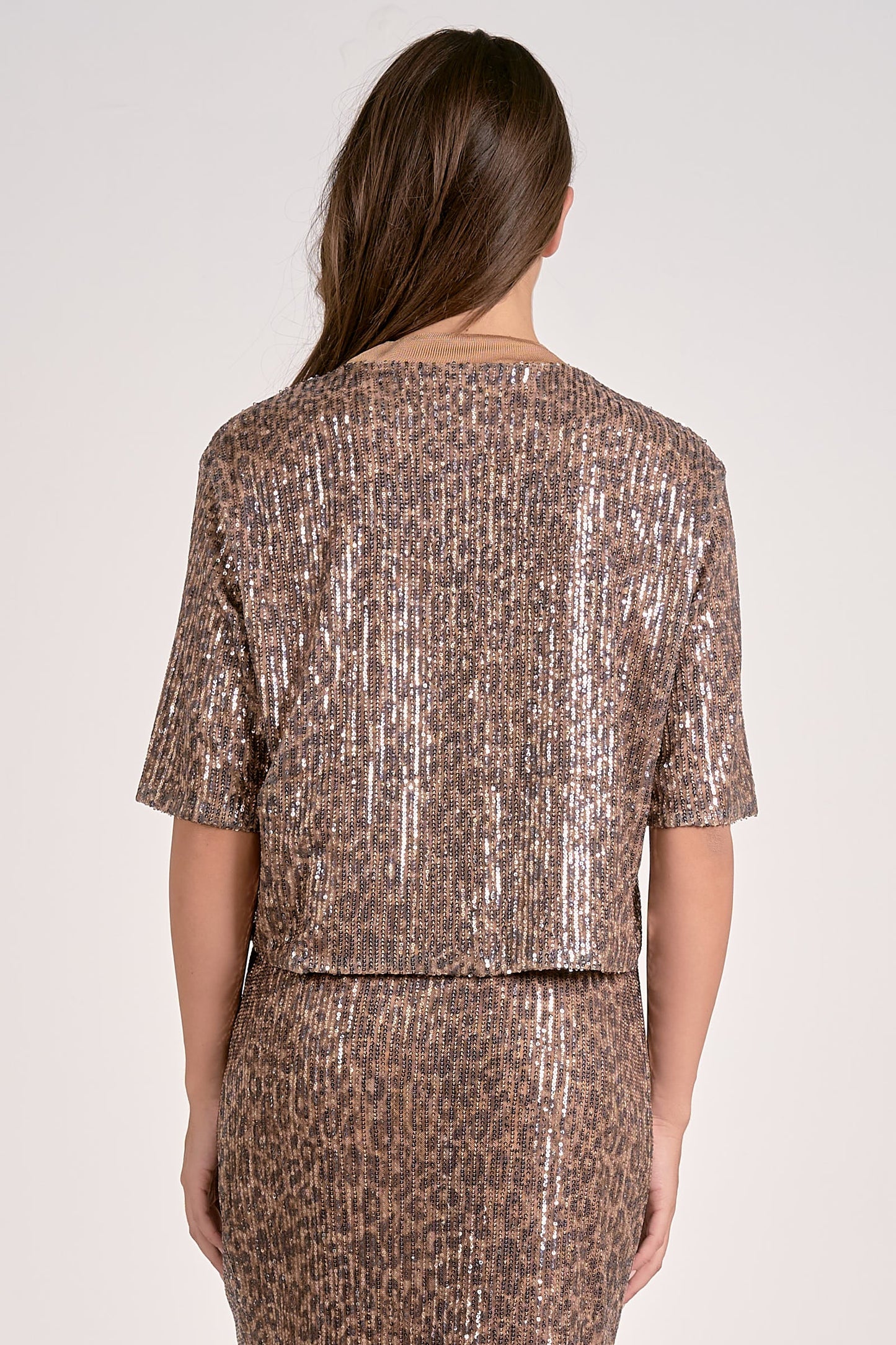 Elan Sequin Crewneck Top-Cheetah