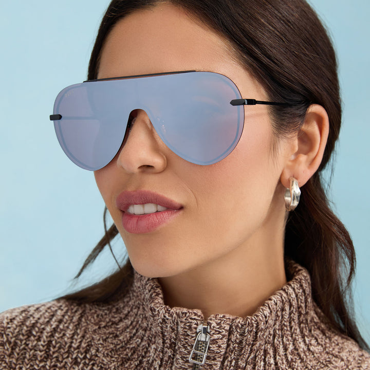 DIFF Eyewear “Imani” Black Aubergine Silver Flash Sunglasses