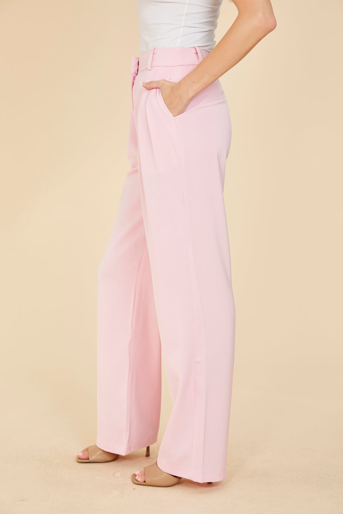 Dolce Cabo Wide Leg Pleated Trouser-Pink