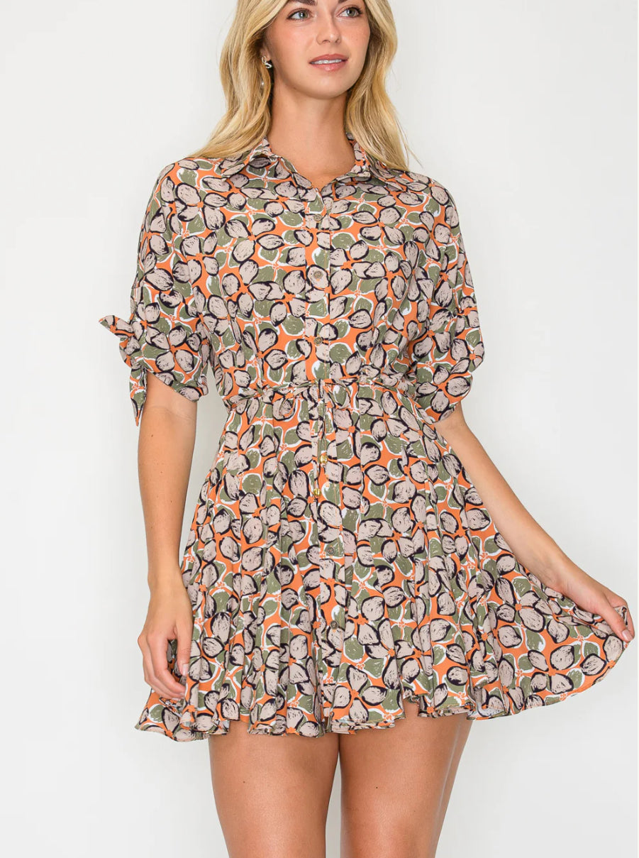 Meet Me in Santorini "Autumn Pebble" Shirt Dress-Clay/Green